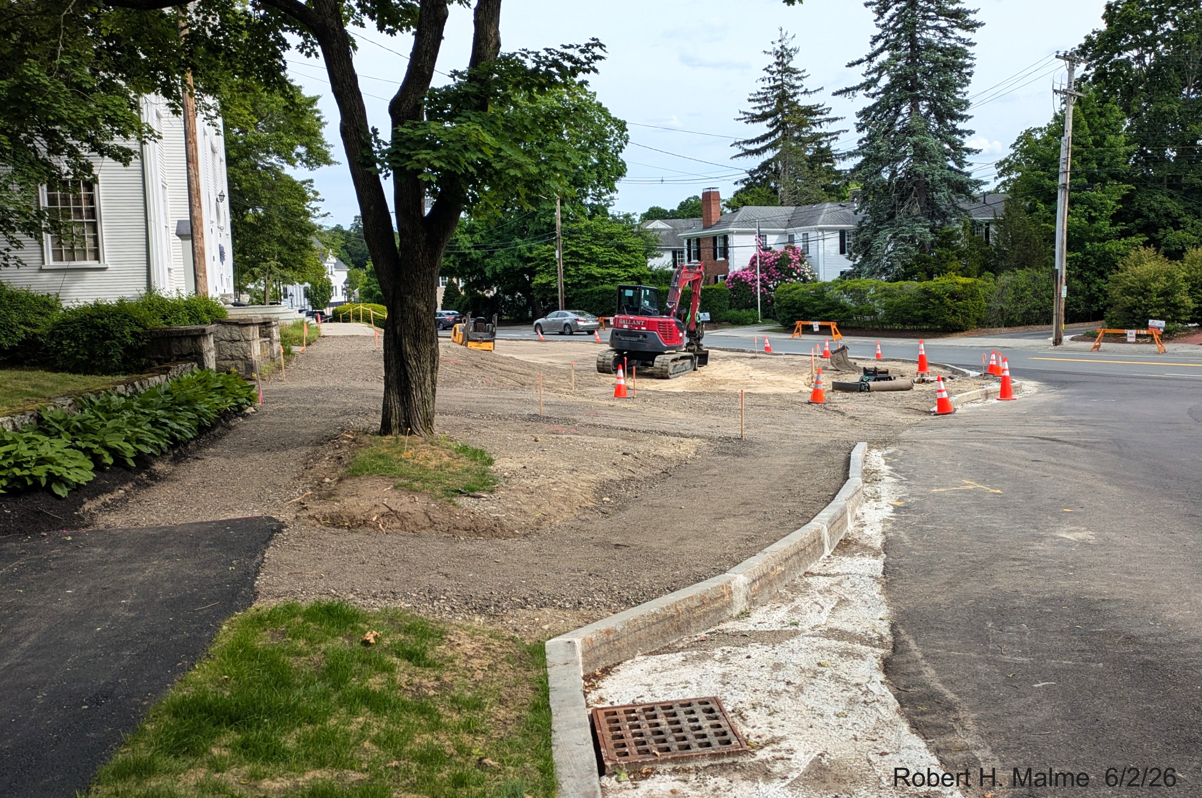 Image of taken from the end of Lincoln Street showing landscape work continues in
	front of the New North Church, June 2026