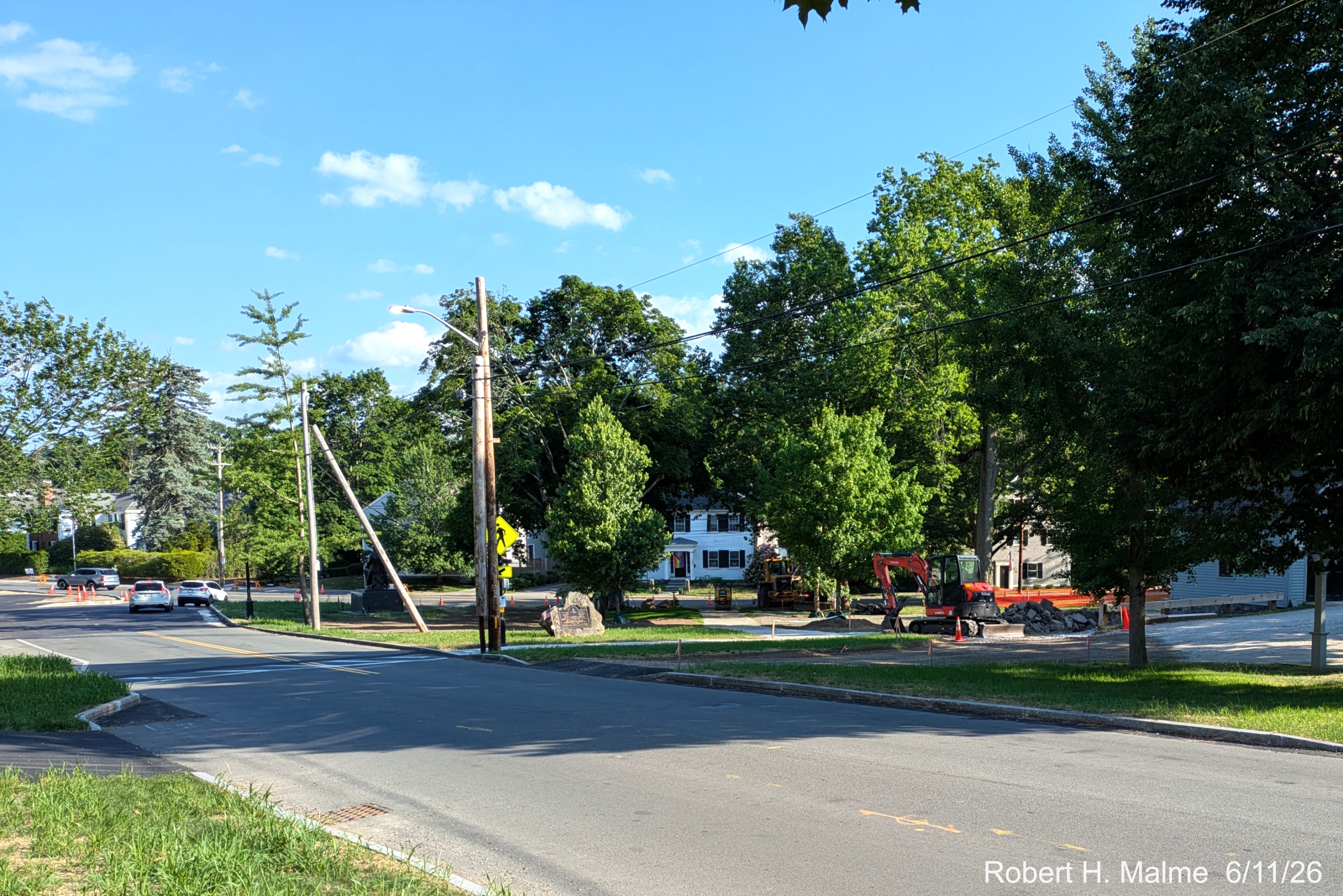 Image of taken along Lincoln Street toward Fountain Square, showing work that is 
	continuing on the Benjamin Lincoln House property, June 2026