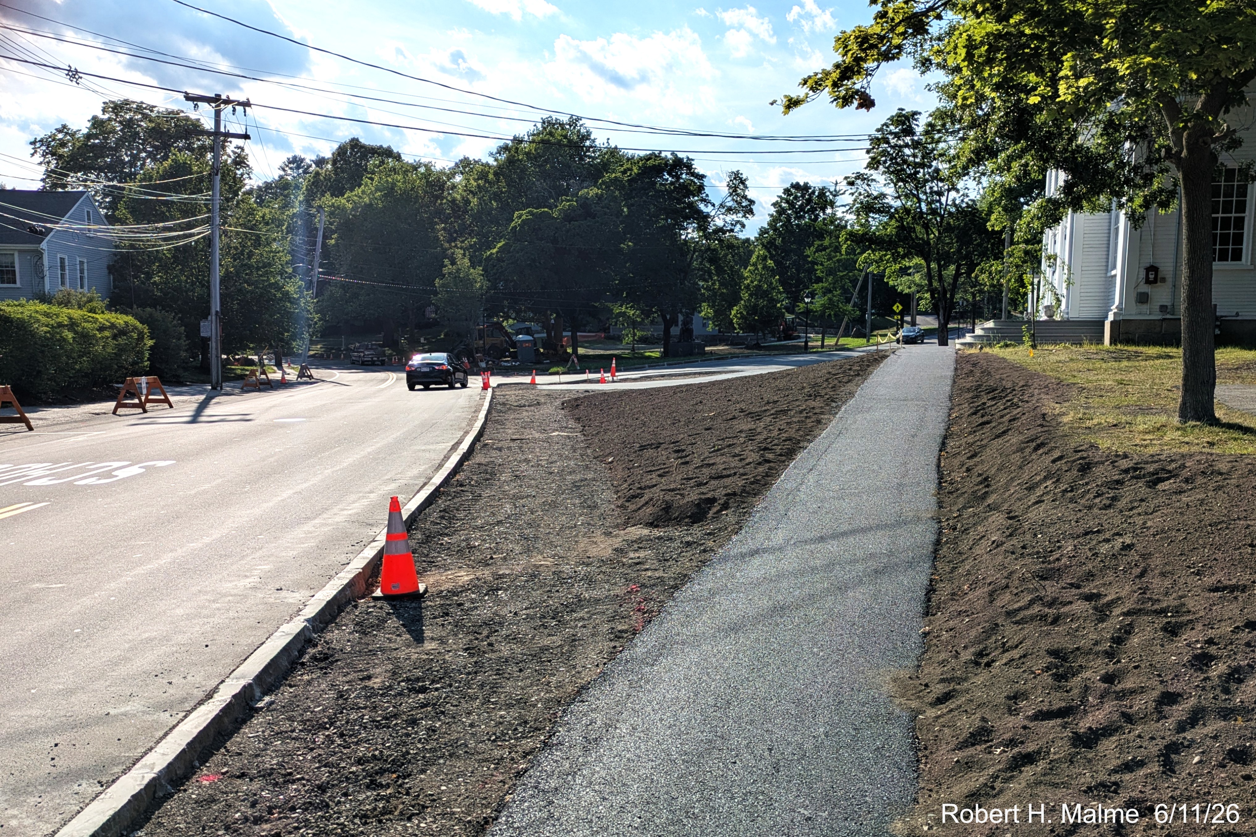 Image taken along North Street, showing landscaping work still not complete near the
	New North Church, June 2026