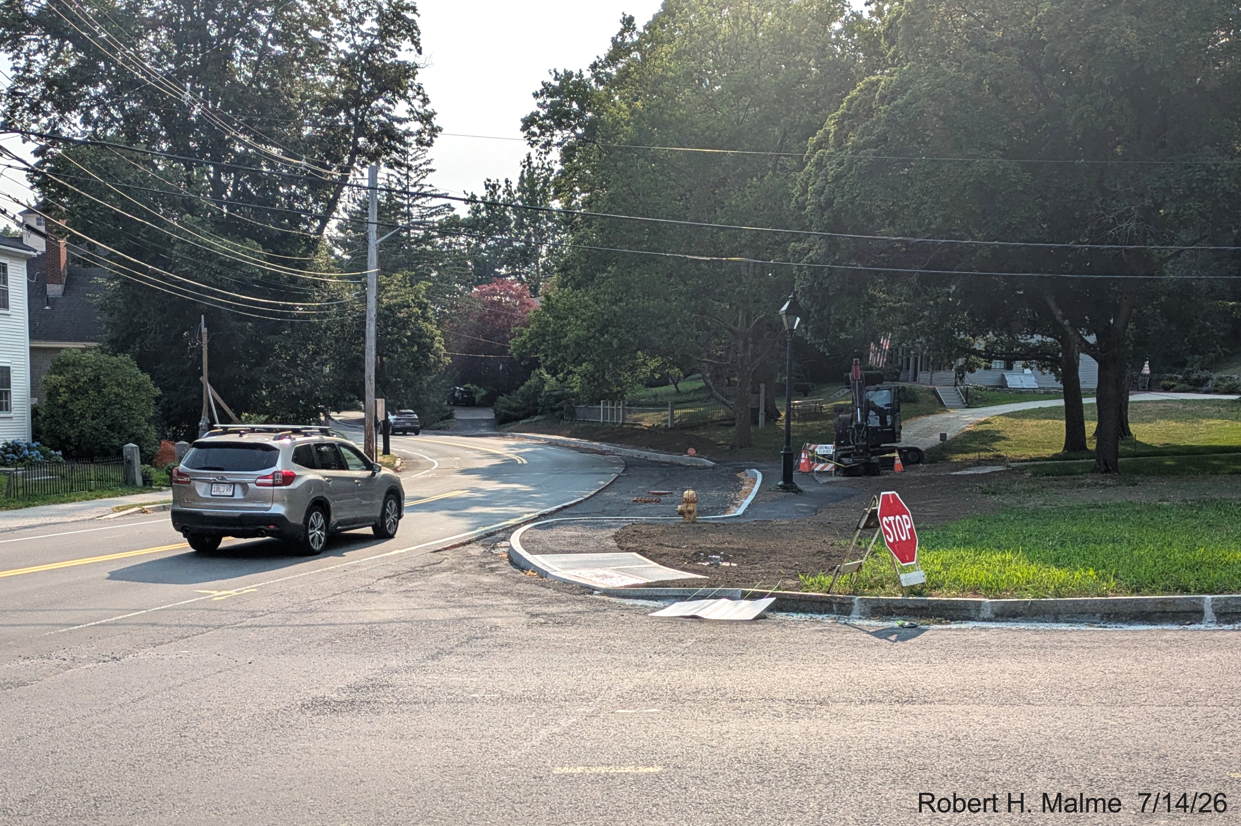 Image looking west along North Street of still under construction parking space area
	in front of the Benjamin Lincoln House, July 2026