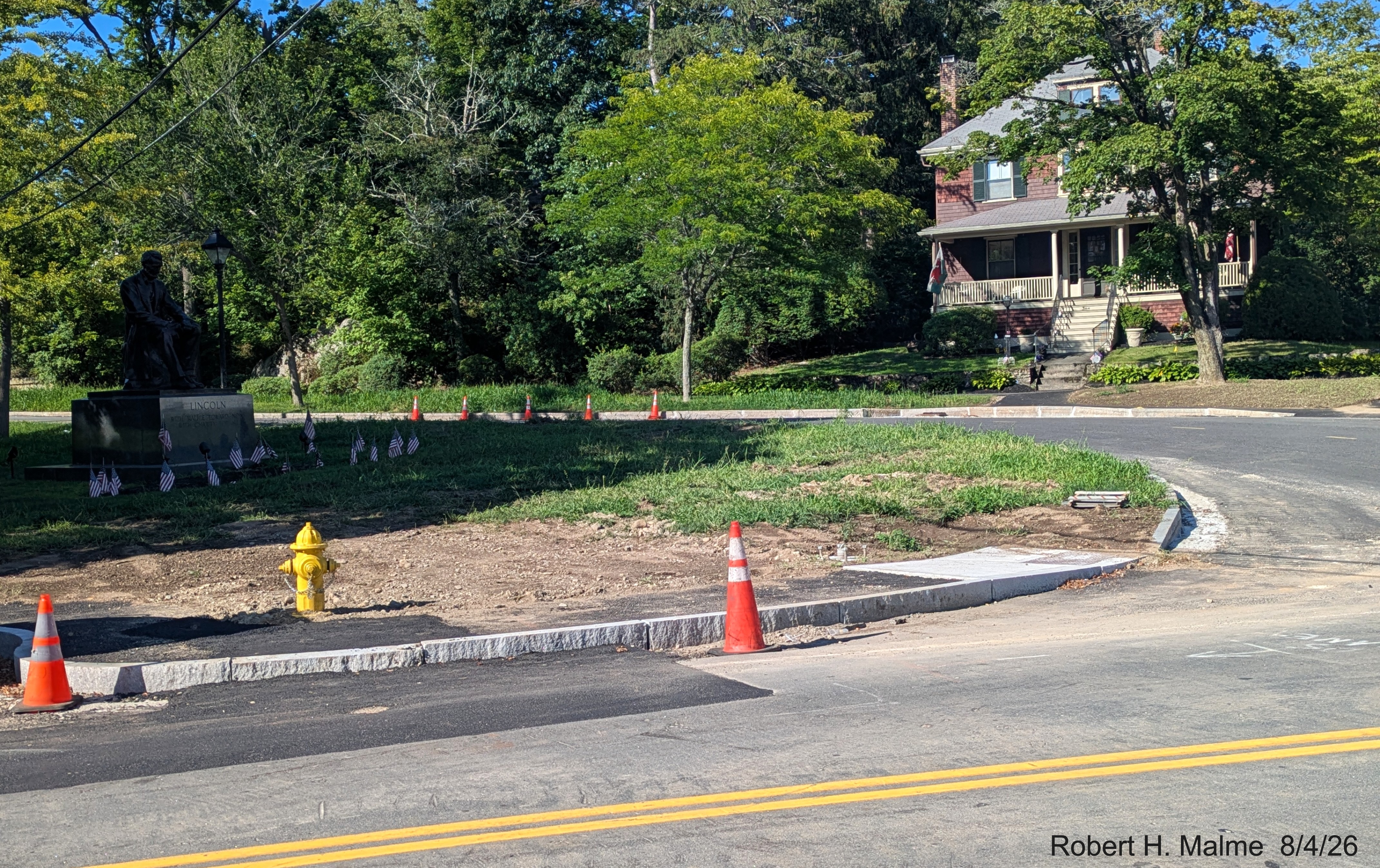 Image taken looking across North Street at the corner with Lincoln Street showing
	lack of a stop sign at the intersection, August 2026