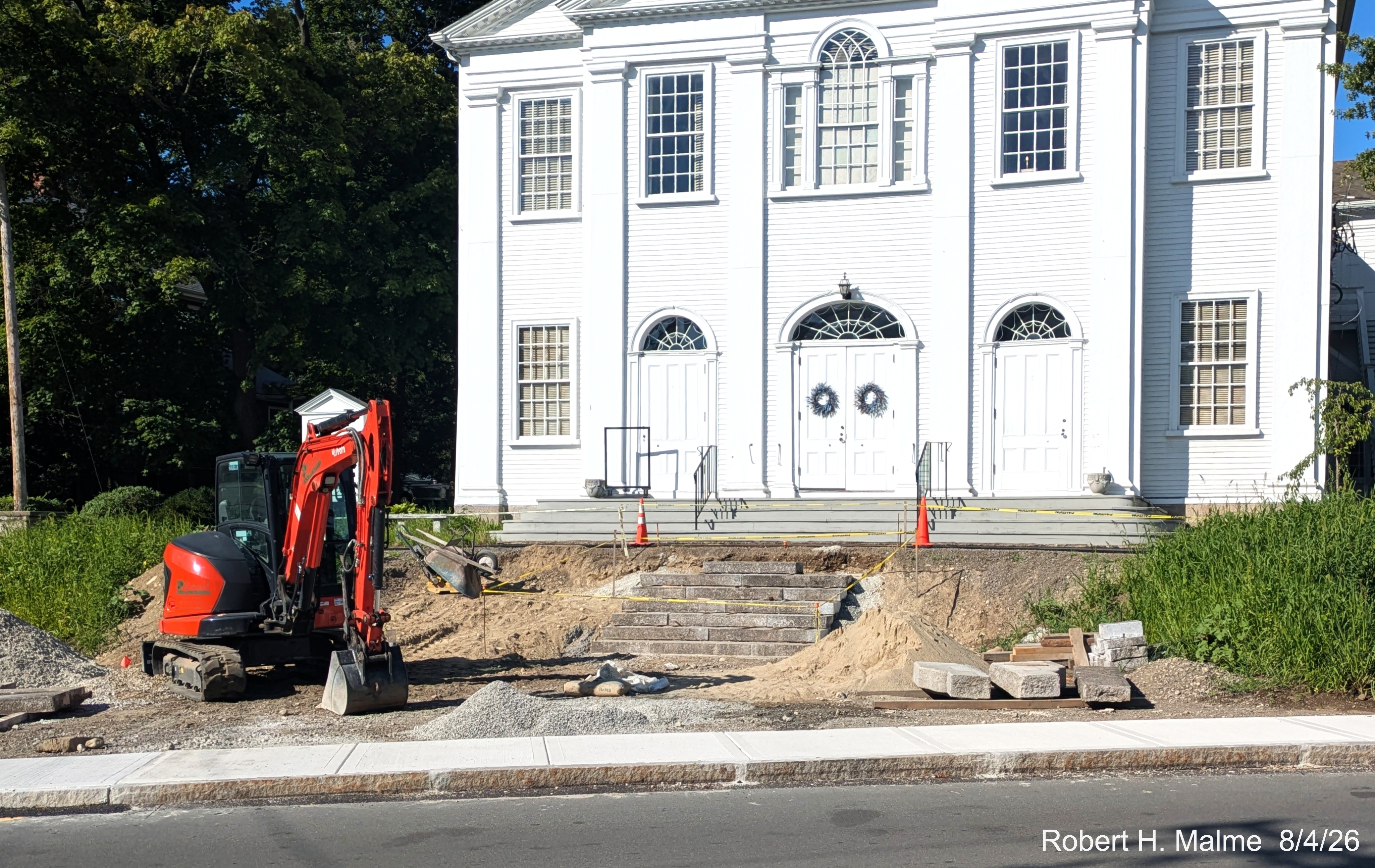 Image taken looking at stone stairs being placed from North Street to the New North
	Church at the end of Lincoln Street, August 2026