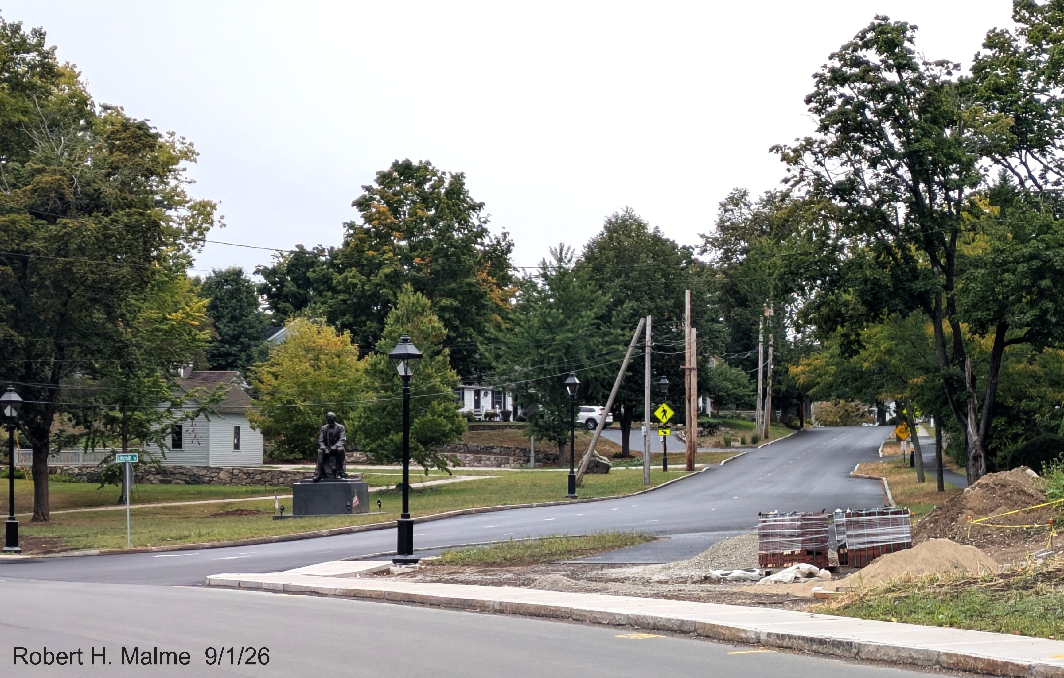 Image taken looking north along Lincoln Street from North Street showing the temporary 
	lane markings still place after final paving, September 2026