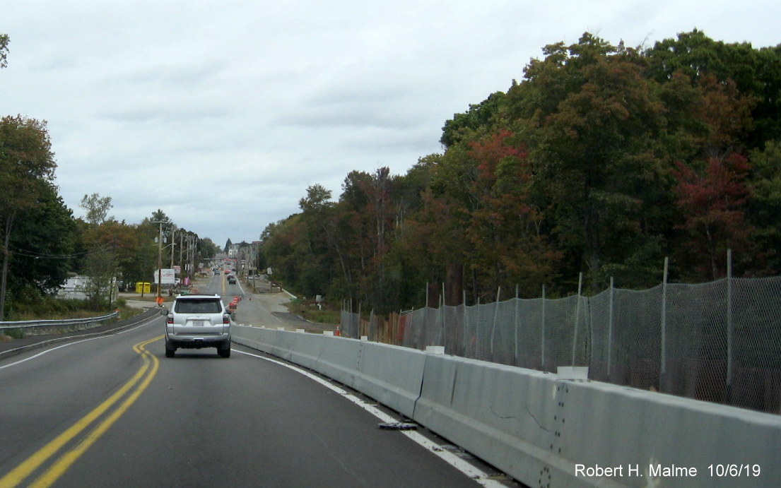 Image of view northbound on MA 18 commuter railroad bridge of widening project construction in South Weymouth