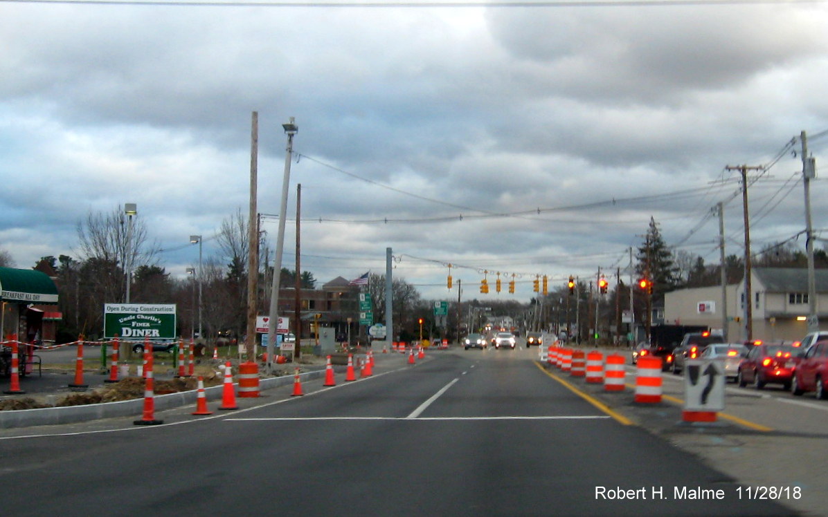 Image of MA 18 between Trotter Road and MA 58 under construction during widening project in Weymouth in November 2018