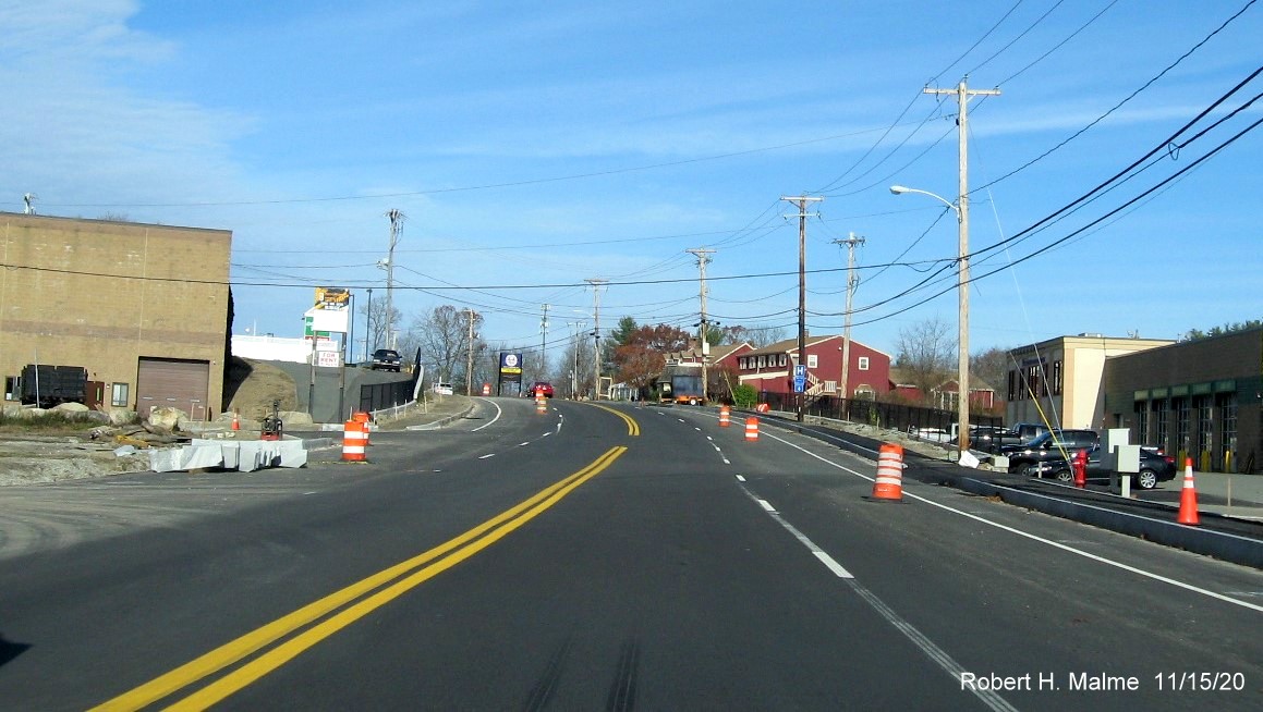 Image of remaining curb work needing to be completed before widened MA 18 roadway can be opened in Abington, November 2020