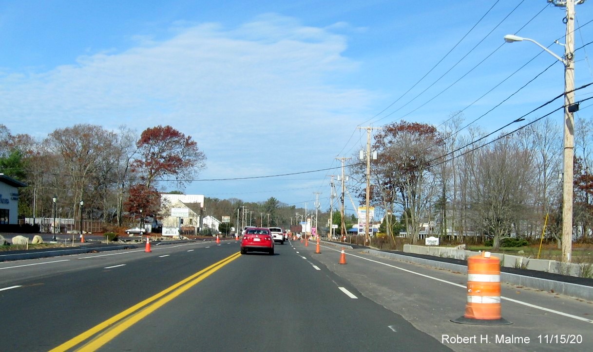 Image of nearly completed widened 4-lane MA 18 roadway in Abington, November 2020