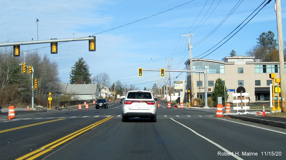 Image of nearly completed 4-lane MA 18 approaching intersection with Shea Blvd. in South Weymouth, November 2020