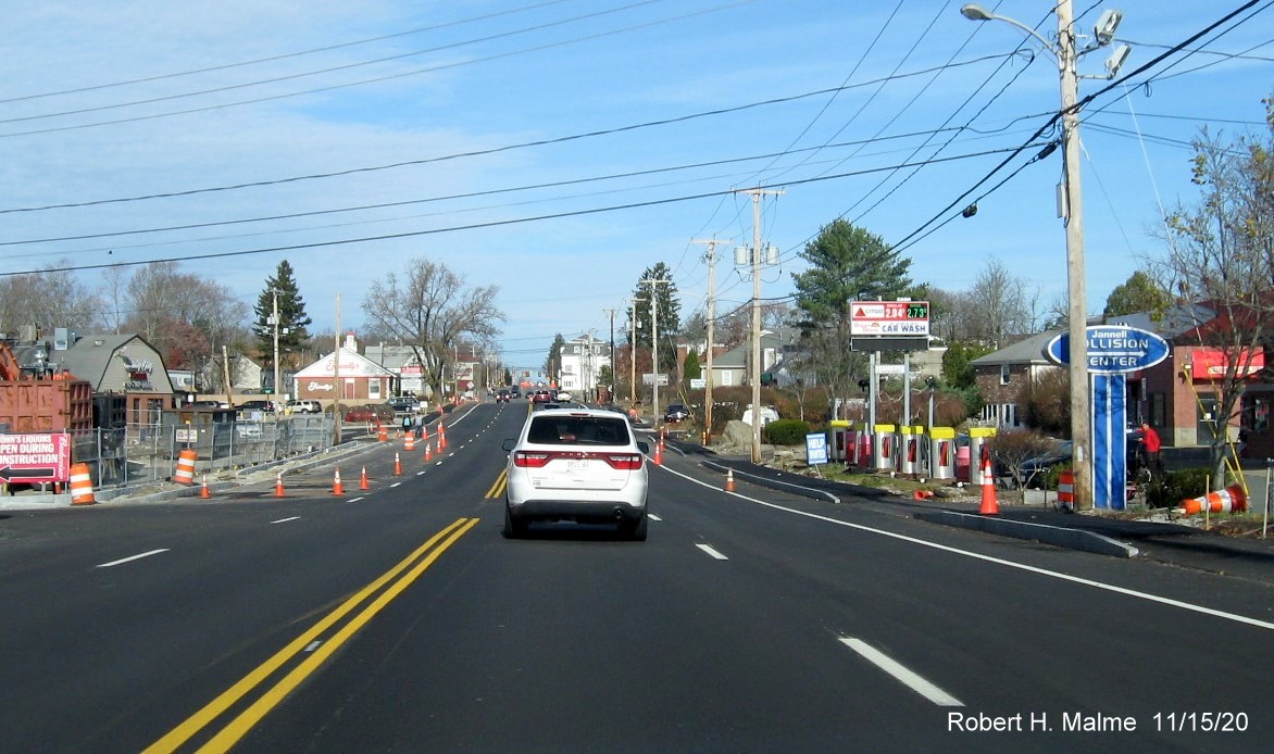 Image of remaining curbing work needed to complete widening of MA 18 South between Shea Blvd. and Pleasant Street in South Weymouth, November 2020