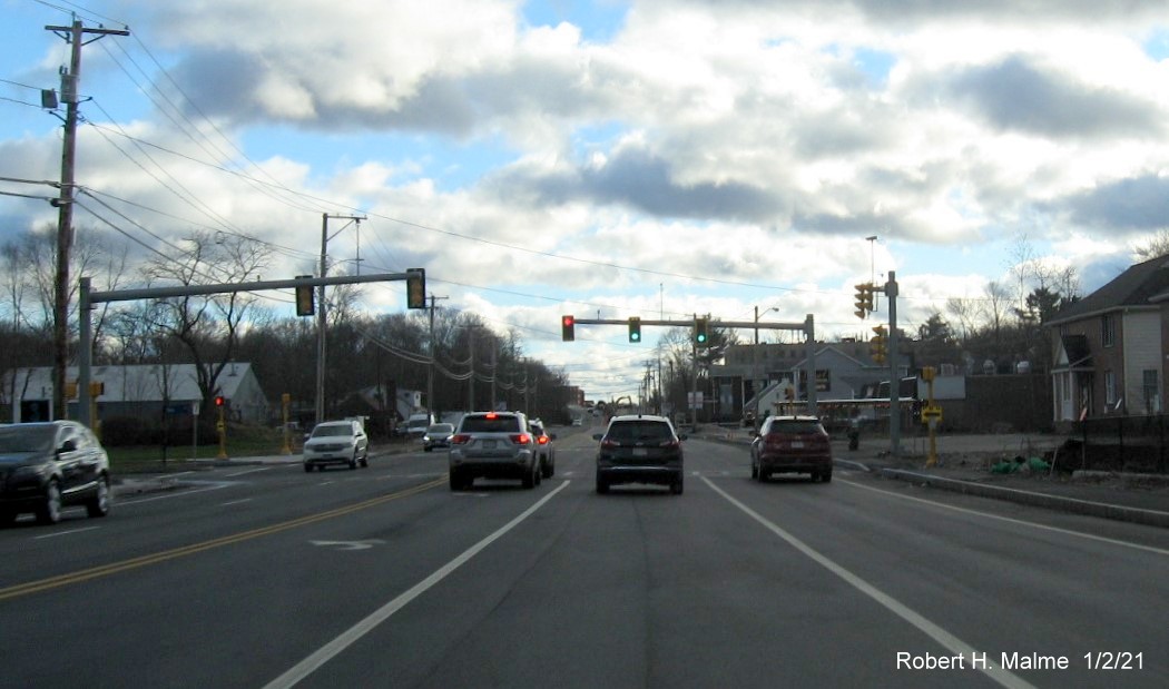 Image of widened 4-lane MA 18 looking south toward Shea Blvd. intersection in South Weymouth, January 2021