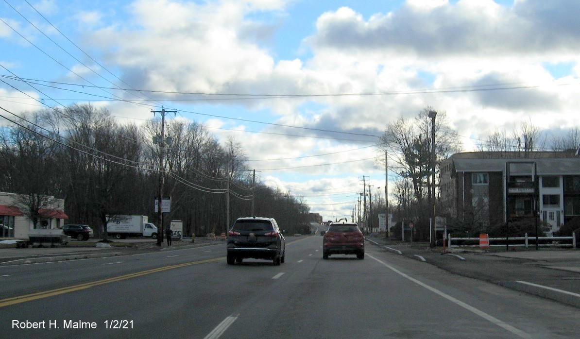 Image of widened 4-lane MA 18 looking south after Shea Blvd. intersection in South Weymouth, January 2021