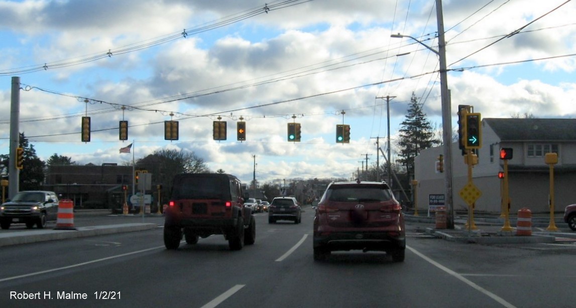 Image of widened 4-lane MA 18 southbound approaching MA 58 intersection in South Weymouth, January 2021