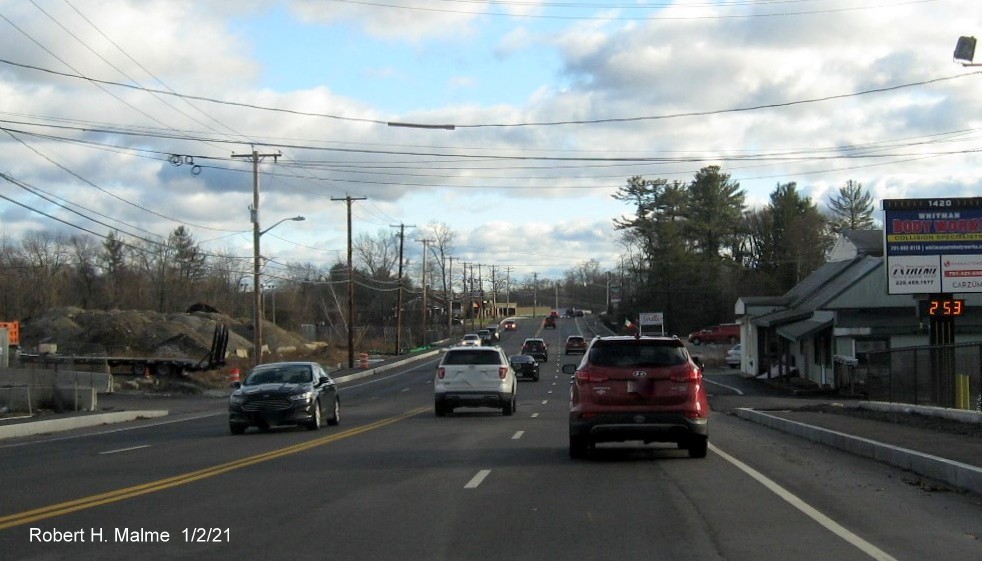 Image of widened 4-lane MA 18 southbound in Abington, needing another pavement layer, January 2021