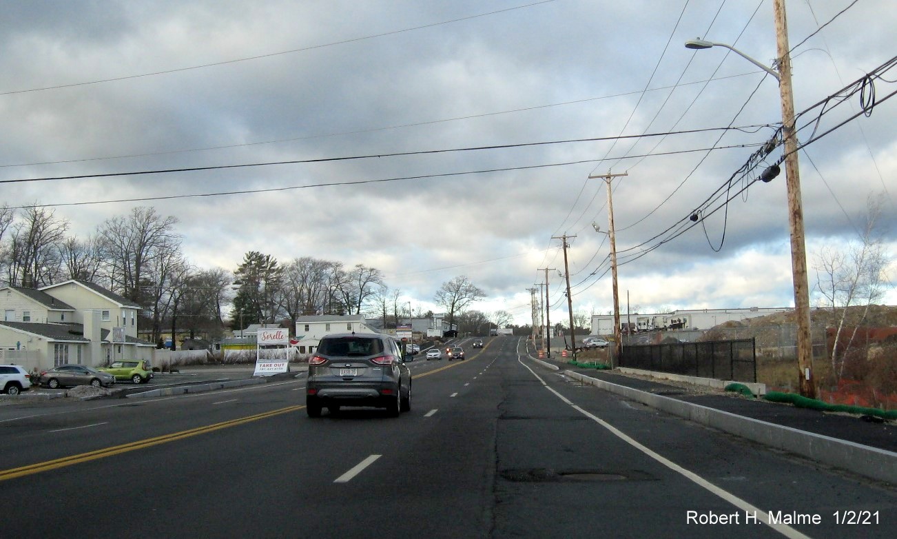 Image of widened 4-lane MA 18 northbound in Abington near Abington Ale House, January 2021