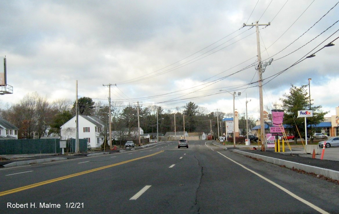Image of widened 4-lane MA 18 northbound in Abington near the Weymouth border, January 2021
