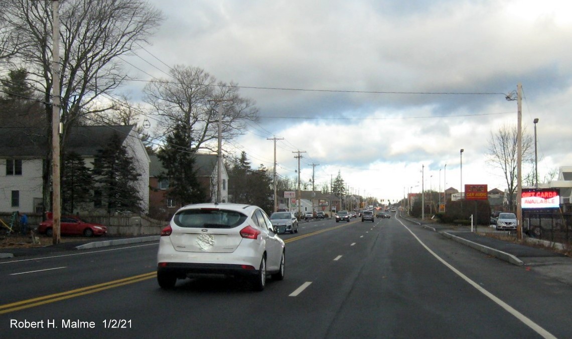 Image of widened 4-lane MA 18 northbound in Weymouth approaching the MA 58 intersection, January 2021