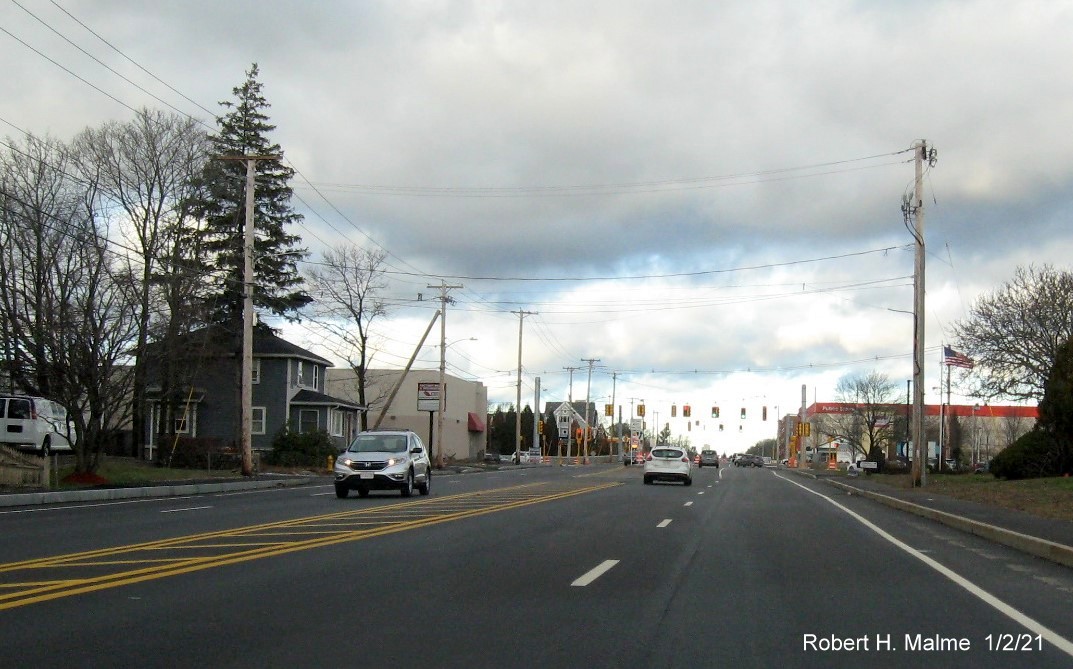 Image of widened 4-lane MA 18 northbound in South Weymouth at the MA 58 intersection, January 2021