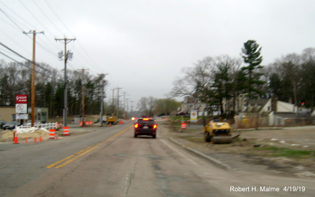 Image of MA 18 Widening Project construction progress heading south toward MA 139 intersection in Abington