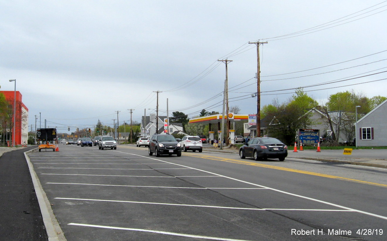 Image of view south along future 2nd MA 18 North lane by South Weymouth Commuter Rail Station parking lot