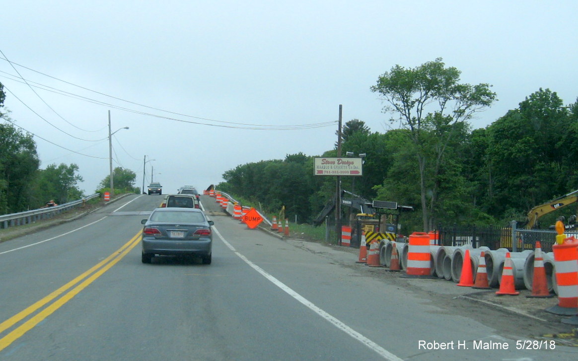 Image of traffic on MA 18 using current railroad bridge prior to its demolition for widening project