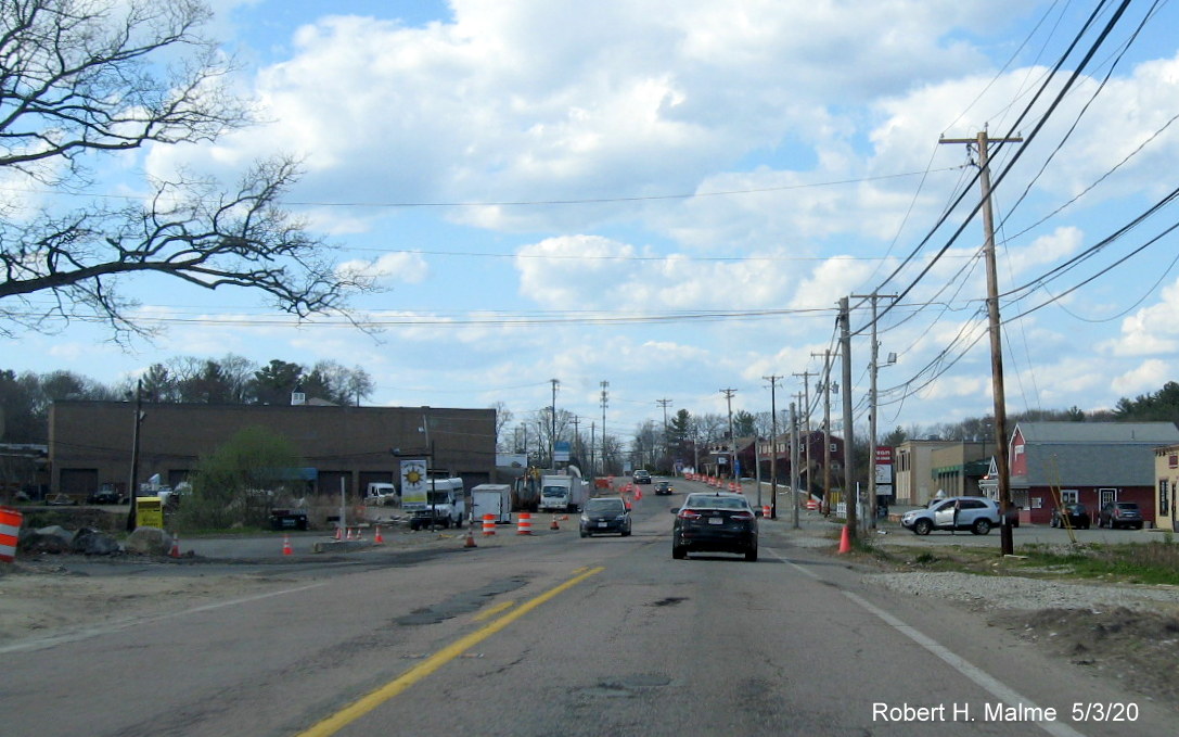 Image of MA 18 north in widening project work zone in Abington in May 2020