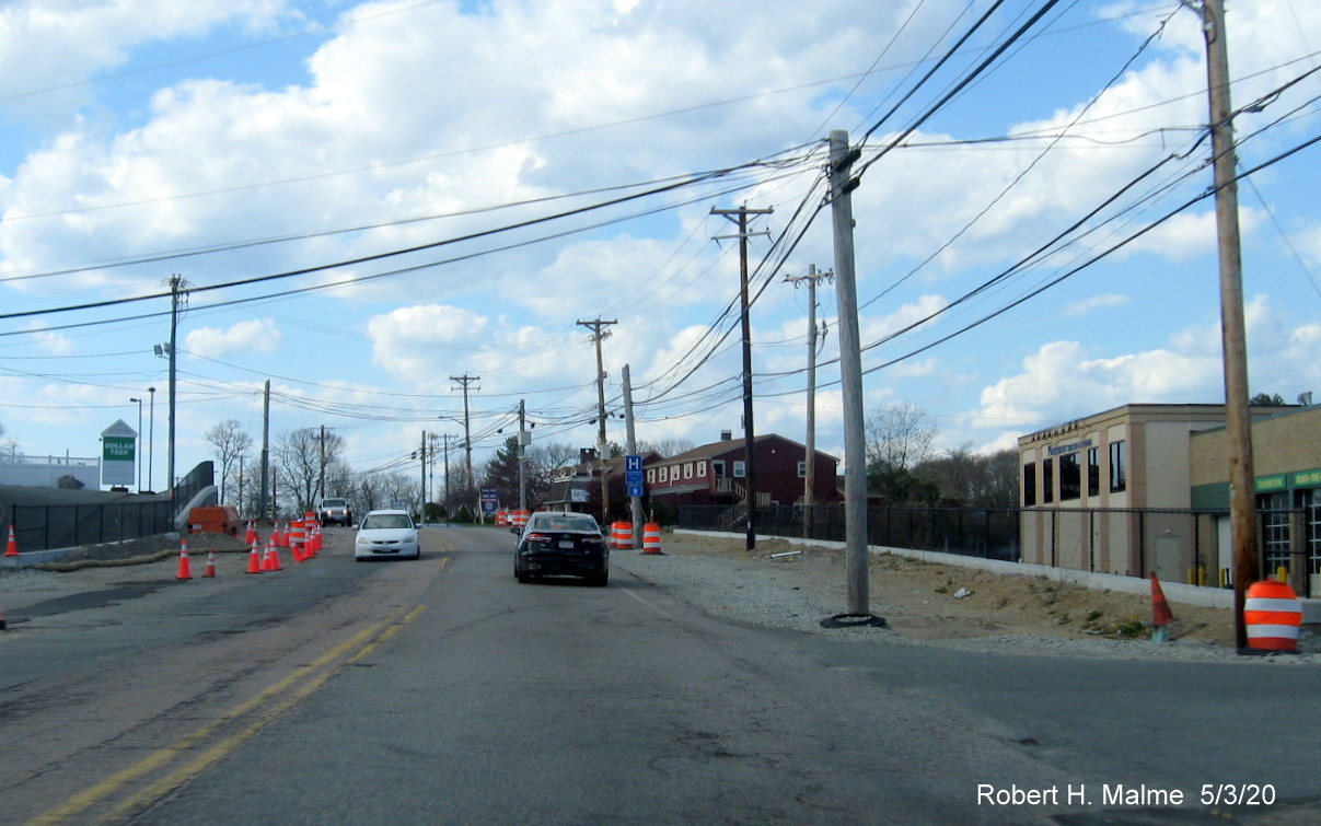Image of widened roadway along MA 18 North in vicinity of Abington Ale House in May 2020