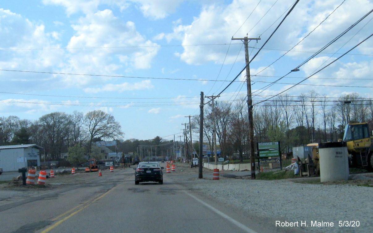 Image of widening progress along MA 18 North in Abington showing utility relocation still incomplete, May 2020