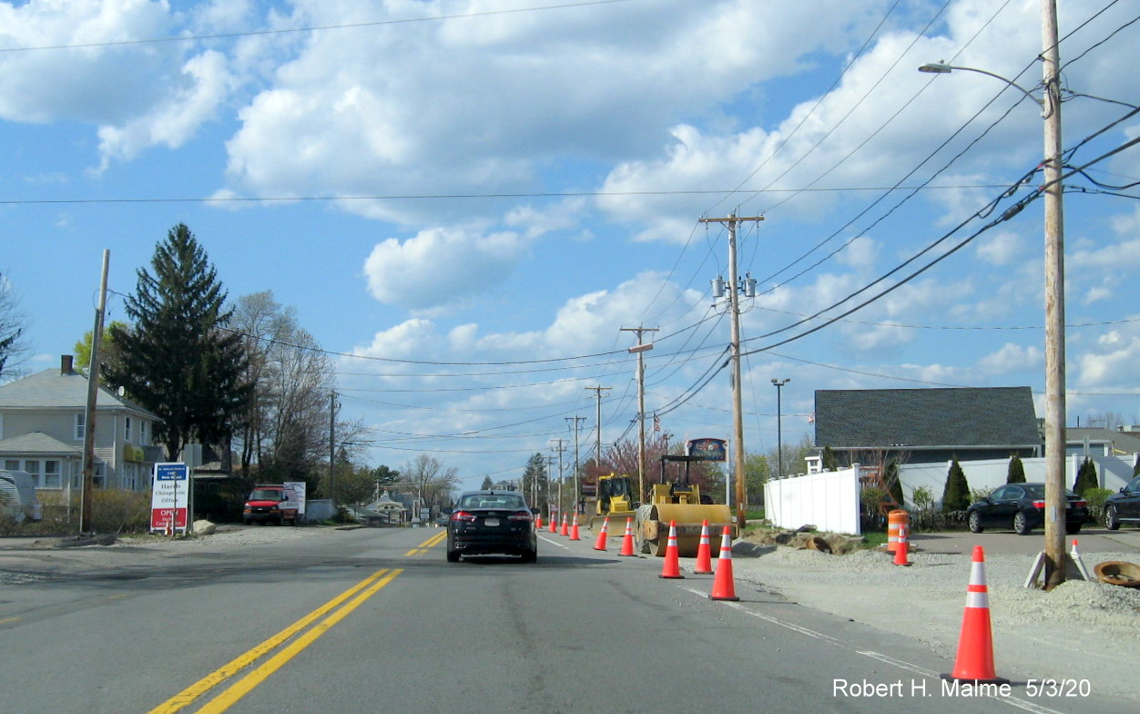 Image of MA 18 widening project and new northbound lane awaiting paving near Pleasant Street in South Weymouth, May 2020