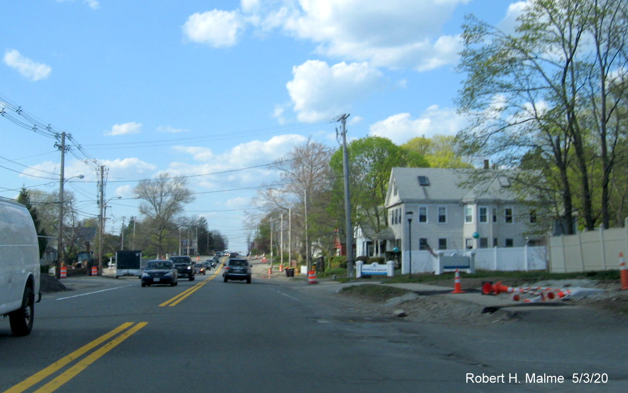 Image of widening project along MA 18 in Weymouth between Park Street and Middle Street, May 2020