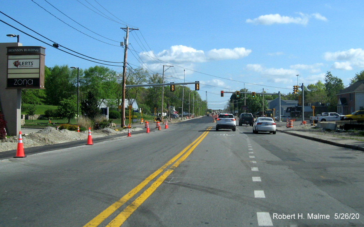 Image of widening project construction along MA 18 South in Weymouth approaching Shea Blvd. intersection, May 2020