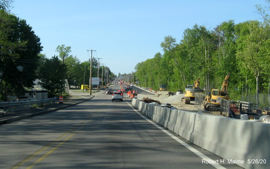 Image of construction of commuter railroad bridge along MA 18 North in Weymouth as part of widening project, May 2020