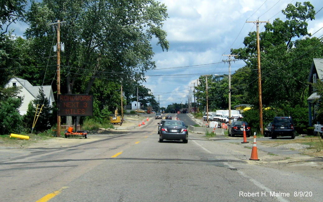 Image of newly paved future MA 18 North lanes after Abington Fire Station as part of MA 18 widening project, August 2020