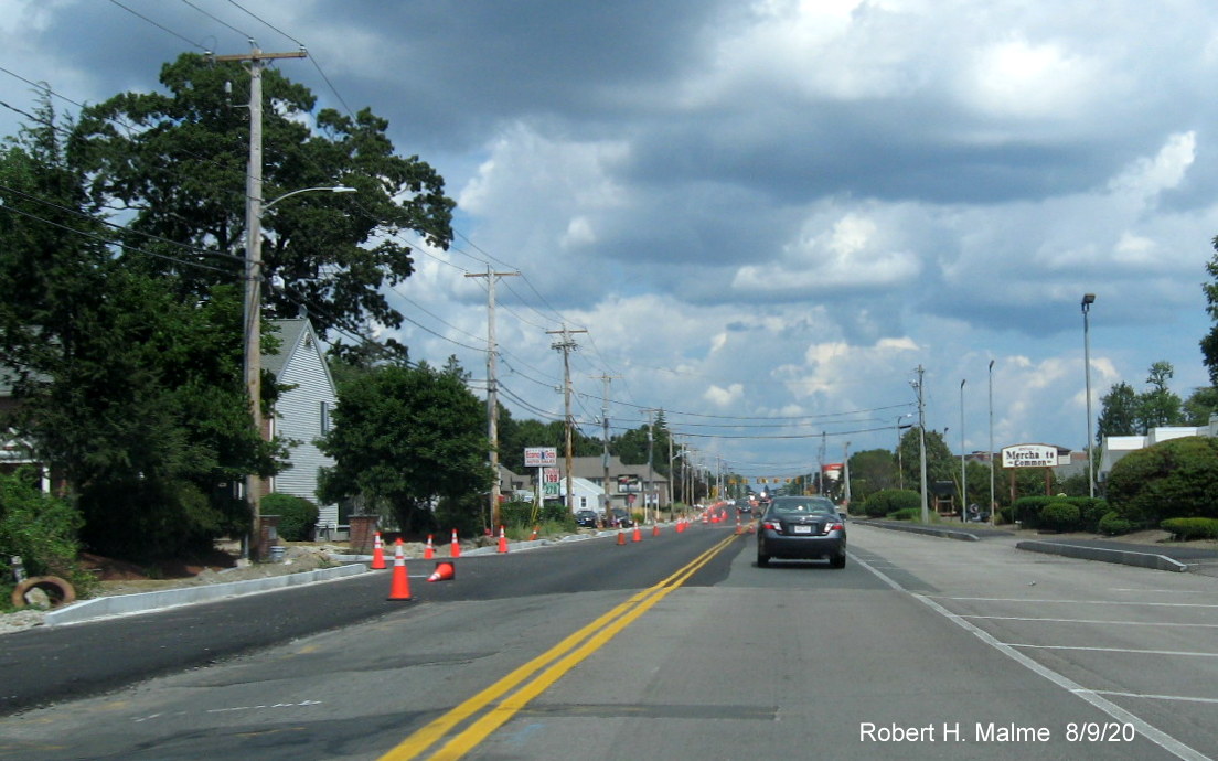 Image of newly paved future MA 18 South lane between Abington town line and MA 58 as part of MA 18 widening project in South Weymouth, August 2020