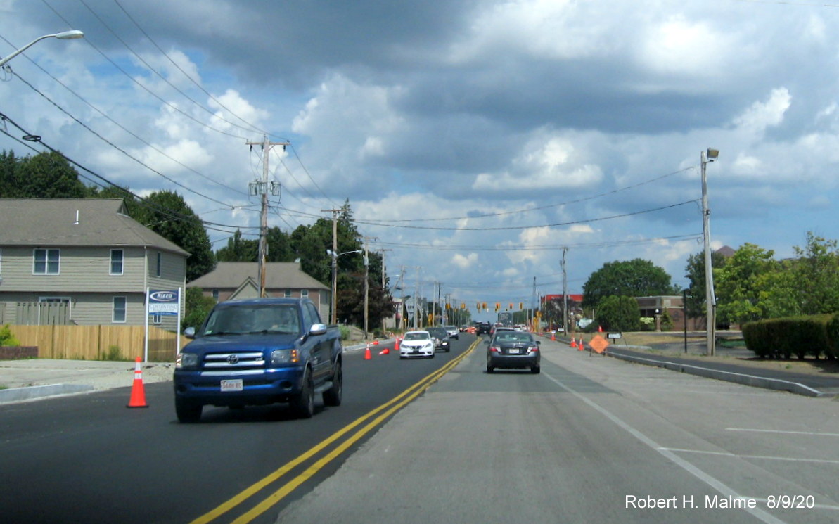 Image of newly paved future southbound lane along MA 18 in widening project construction zone in South Weymouth, August 2020