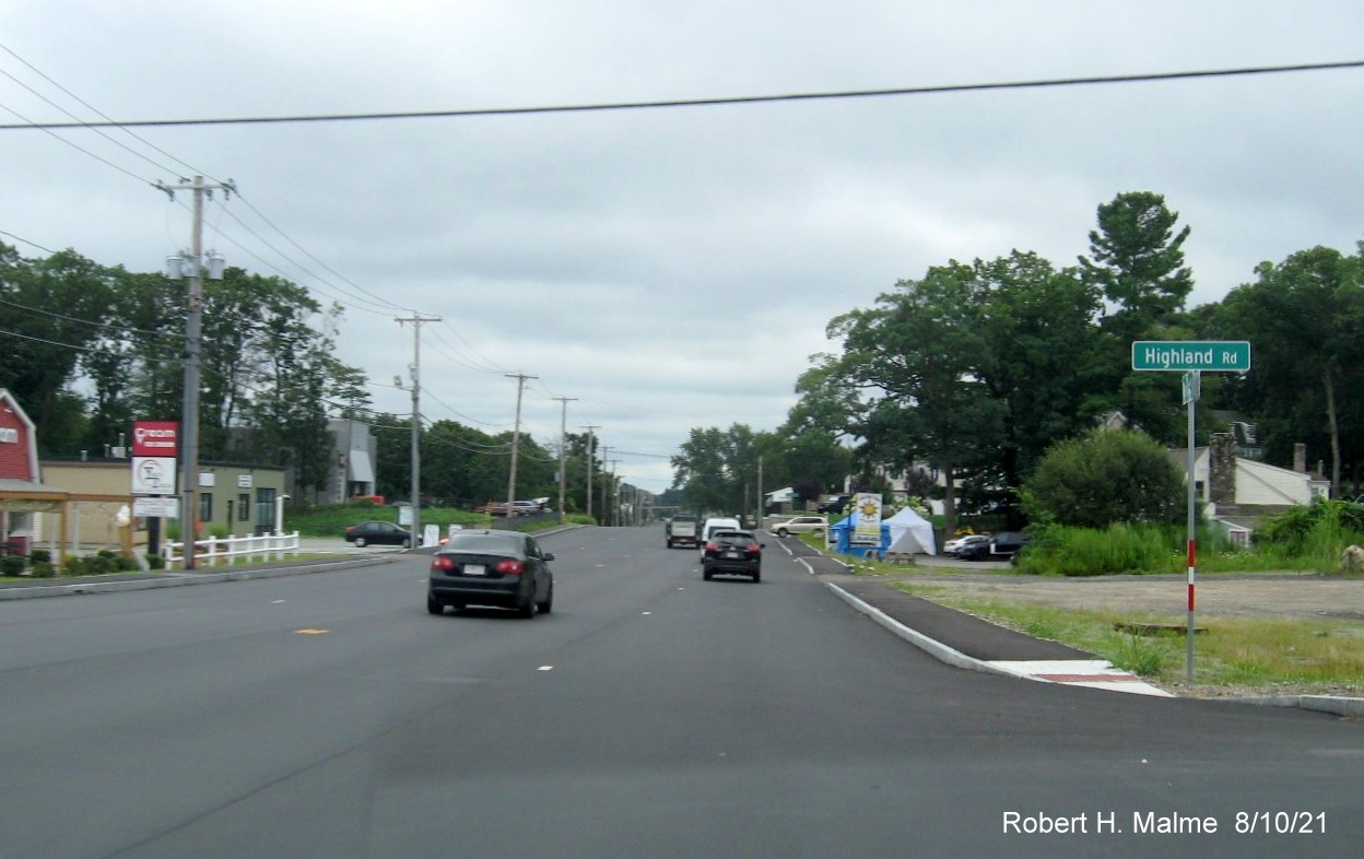 Image of traffic on MA 18 South along final paved lanes awaiting final striping in Abington, August 2021