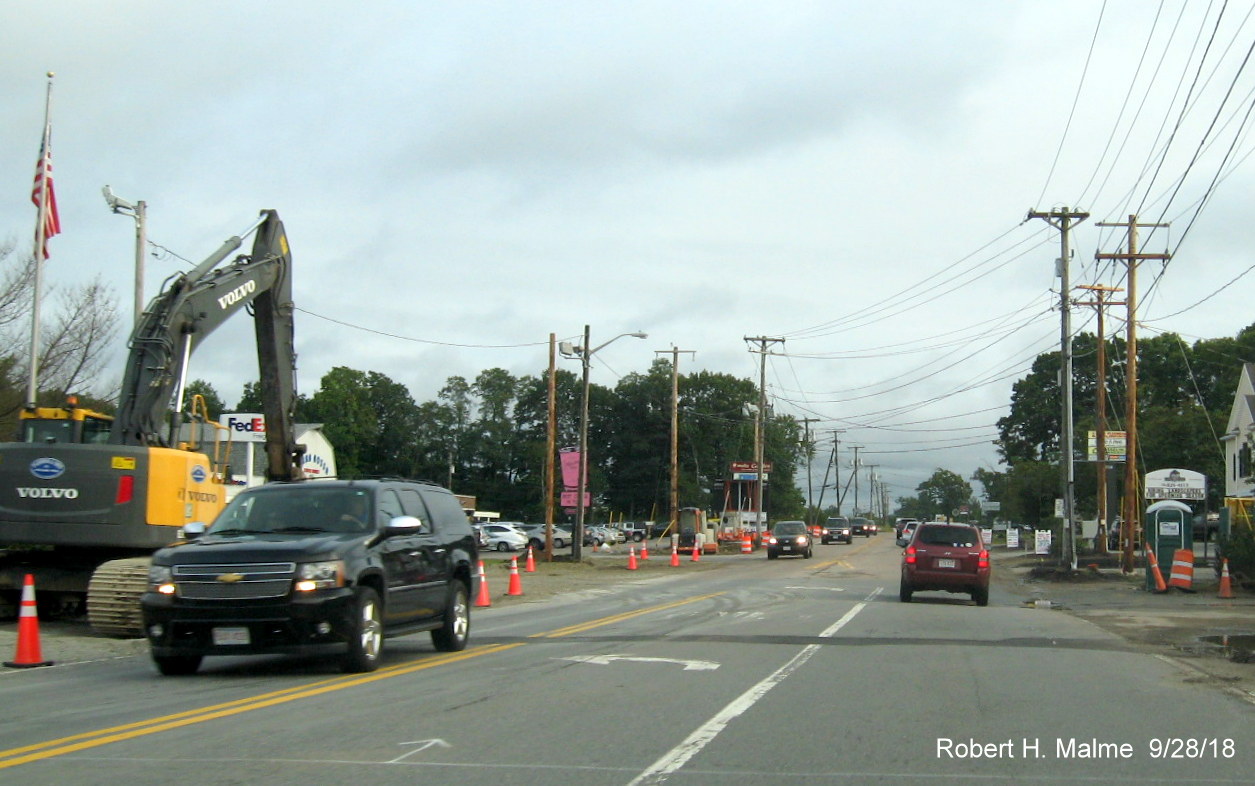 Image of construction equipment for MA 18 widening project along northbound lanes in Abington in Sept. 2018