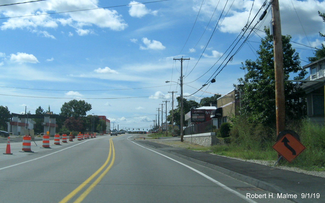Image of reconstructed lanes along MA 18 south of commuter rail bridge in South Weymouth for widening project