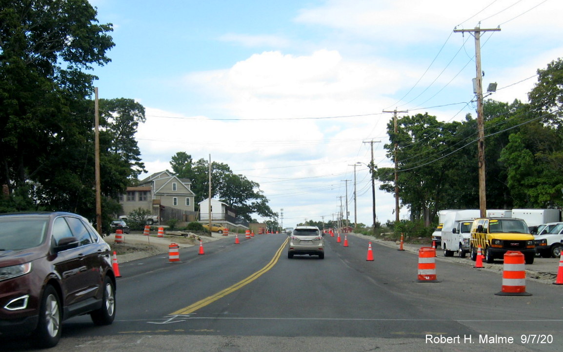 Image of newly paved future lanes along MA 18 in Abington near fire station, September 2020