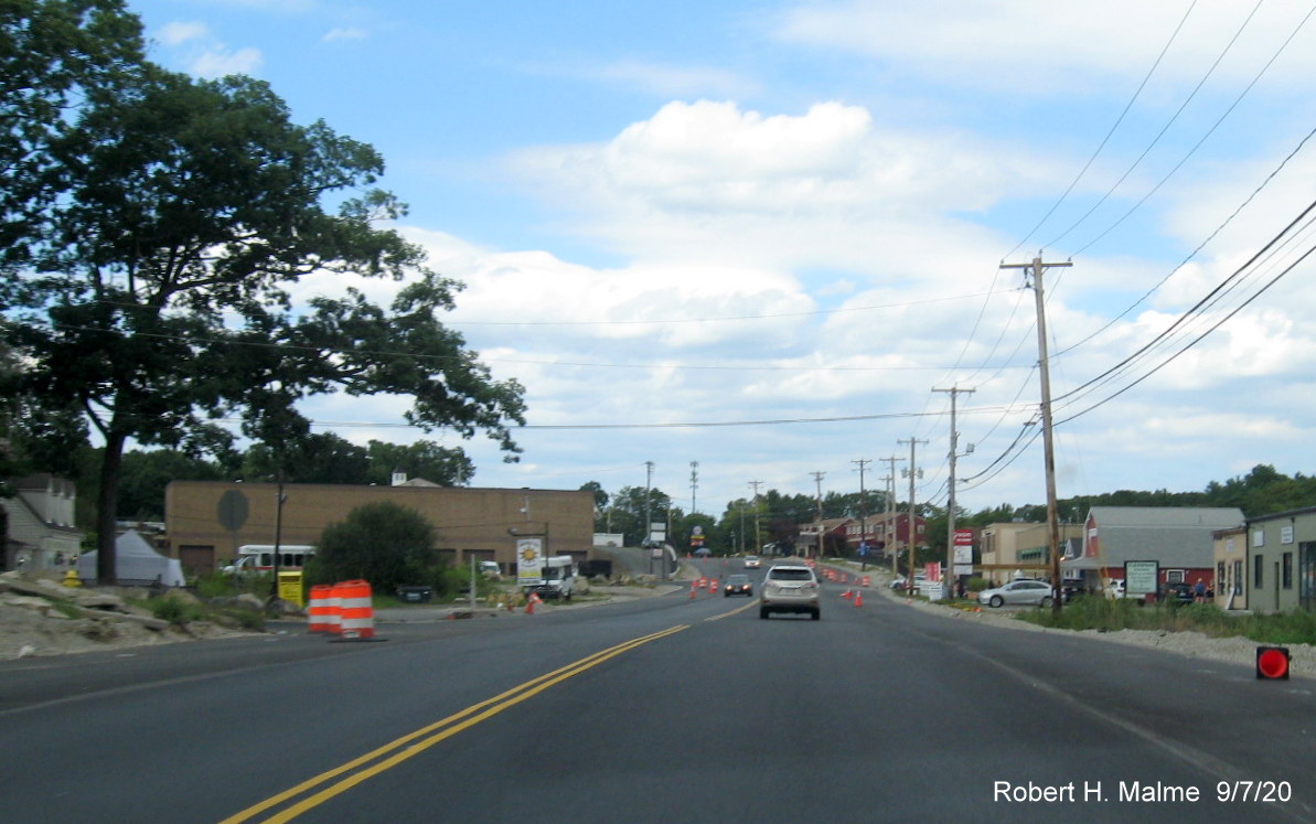Image of future lanes paved along MA 18 near Abington Ale House, September 2020