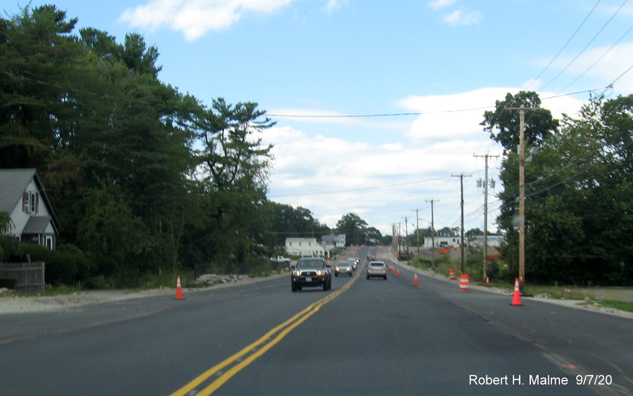 Image of MA 18 in Abington showing new paved future lanes as part of widening project, September 2020