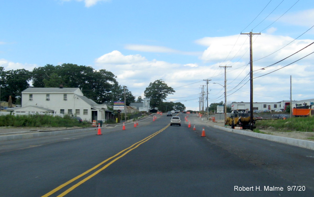 Image of paved future lanes along MA 18 as part of widening project in Abington, September 2020