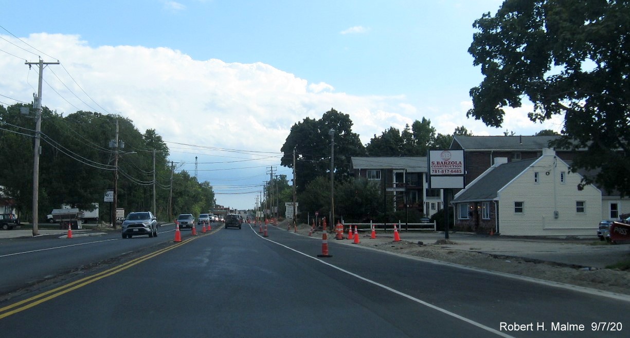 Image of MA 18 South widening construction in South Weymouth after Shea Blvd, September 2020