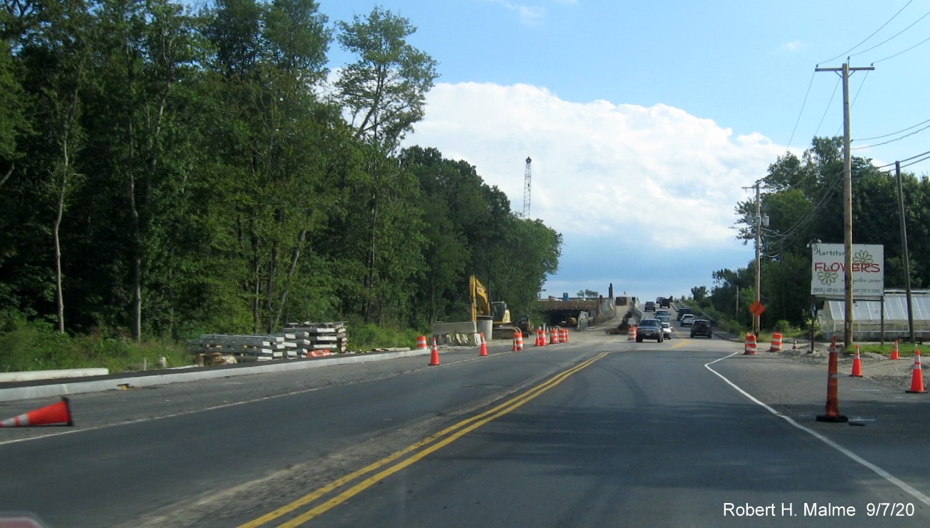 Image of MA 18 South of bridgeg construction as part of widening project in South Weymouth, September 2020