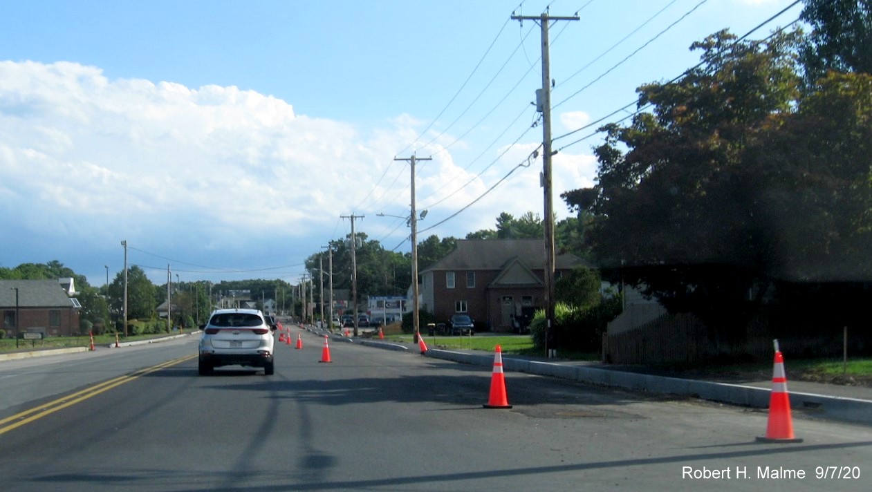 Image of MA 18 South after MA 58 intersection in South Weymouth in widening project work zone, September 2020