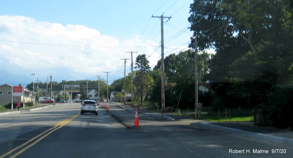 Image of MA 18 South after MA 58 intersection in South Weymouth in widening project work zone, September 2020