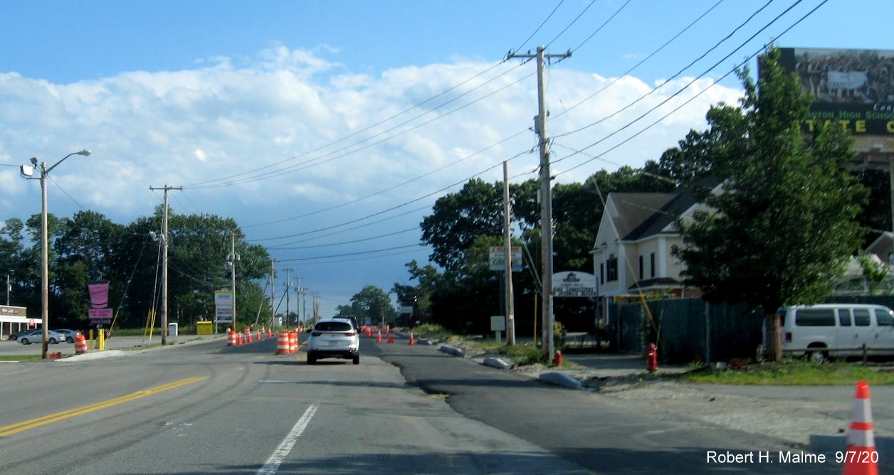 Image of MA 18 South at Weymouth/Abington town line in widening project work zone, September 2020