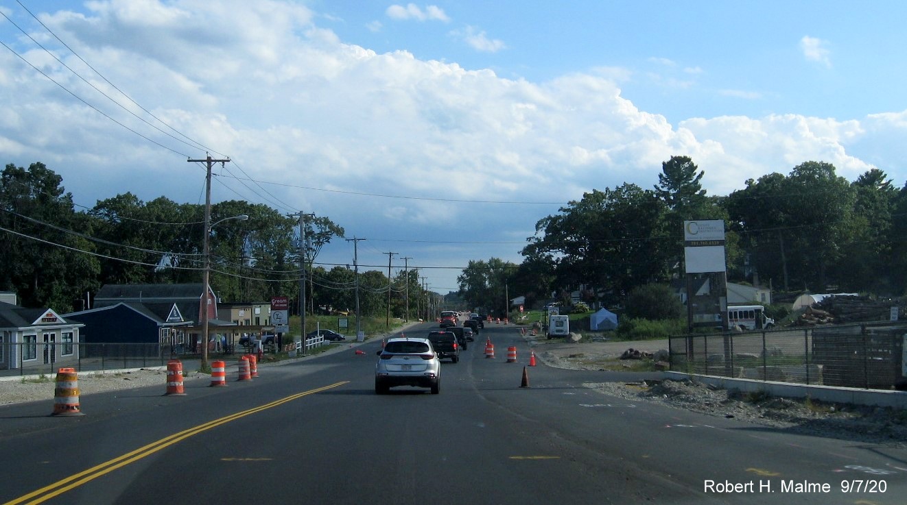 Image of MA 18 South in Abington showing construction progress in widening project work zone, September 2020