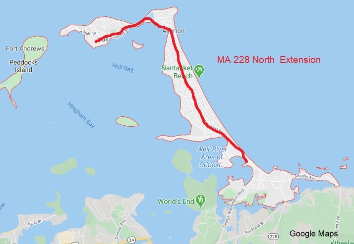 Google Map showing proposed MA 228 extension, created March 28, 2020