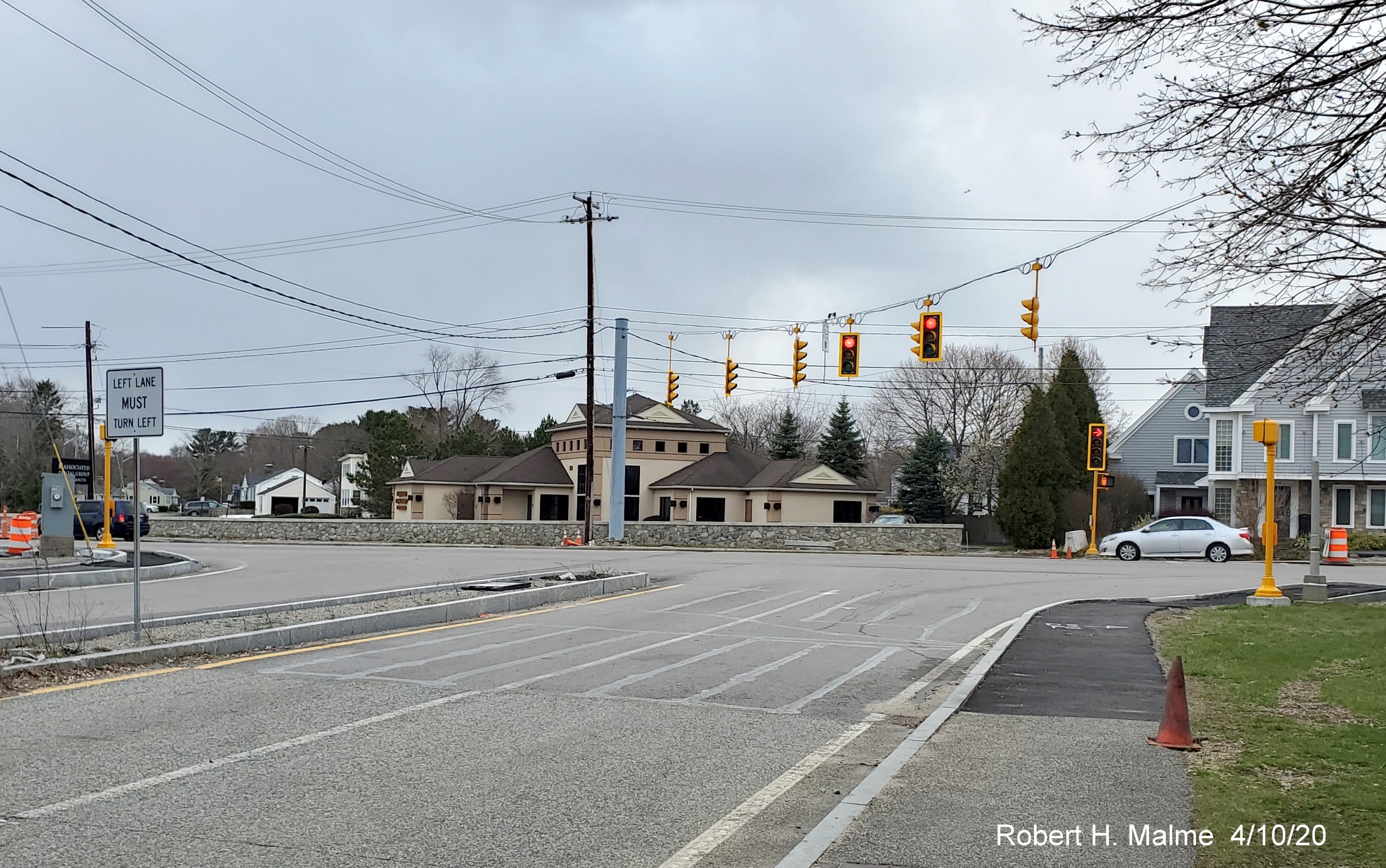 Image of intersection of Trotter Road and Main Street, MA 18, in South Weymouth, taken in April 2020