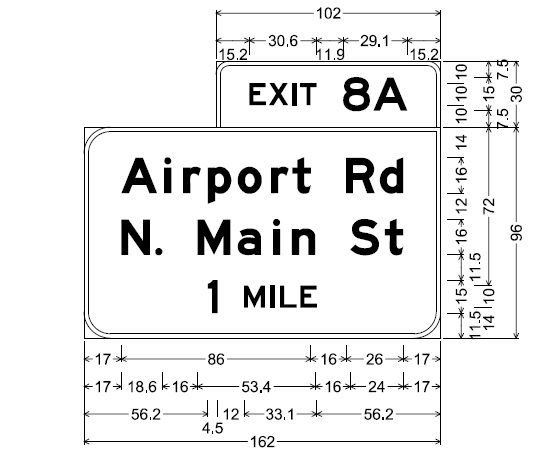 Image of plan for 1-Mile advance sign for Airport Rd/N. Main St exit on MA 24, by MassDOT
